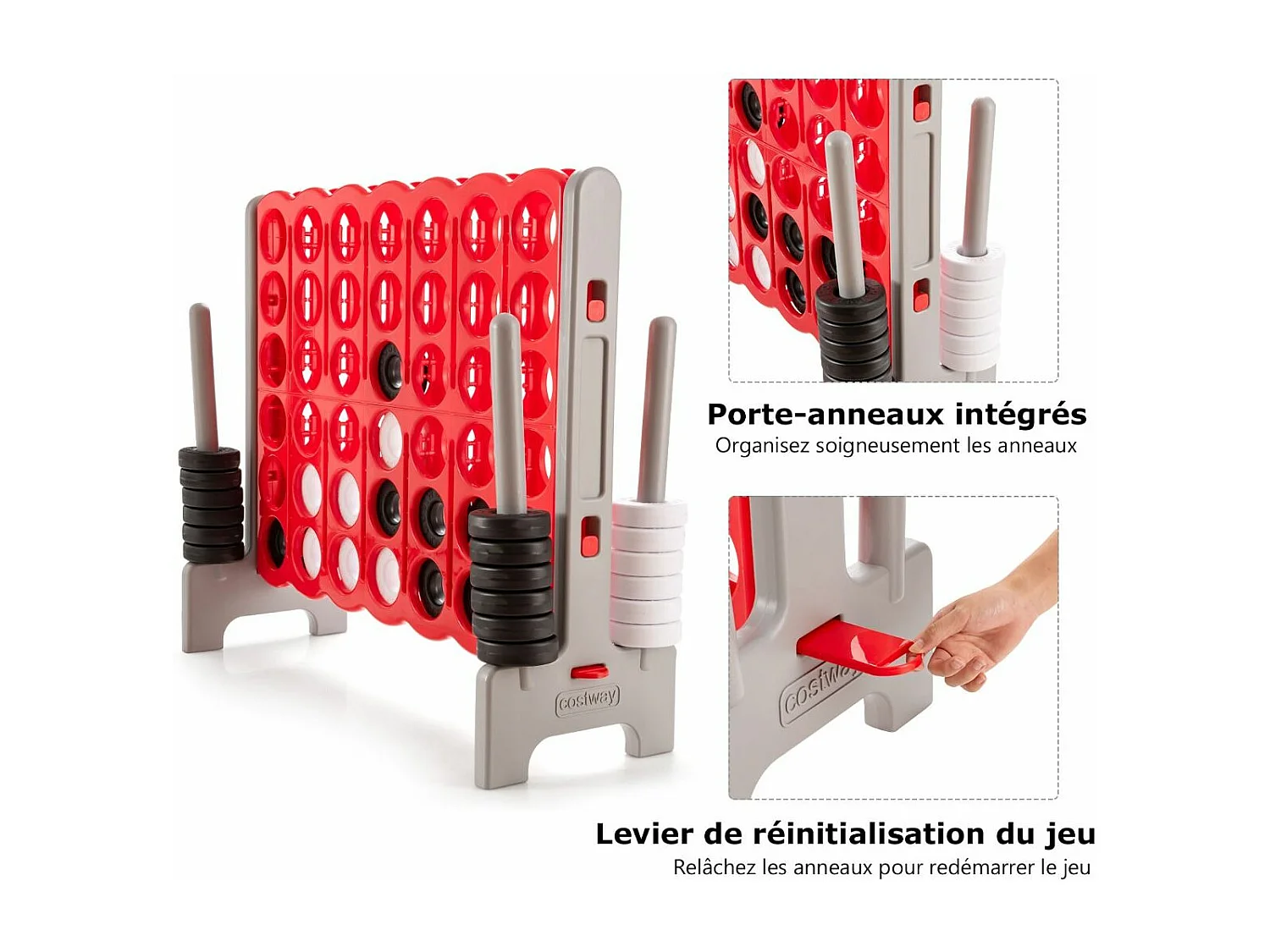 Jeux Puissance 4 Géant Enfants avec 42 Jetons, Jeu de Société Ludique & Éducatif avec Porte-Anneaux, Levier de Réinitialisation, Utilisation Intérieur et Extérieur
