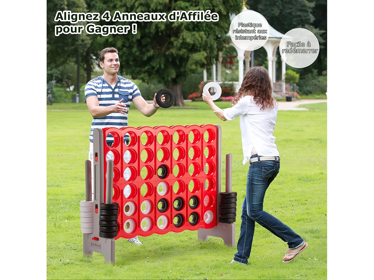 Jeux Puissance 4 Géant Enfants avec 42 Jetons, Jeu de Société Ludique & Éducatif avec Porte-Anneaux, Levier de Réinitialisation, Utilisation Intérieur et Extérieur