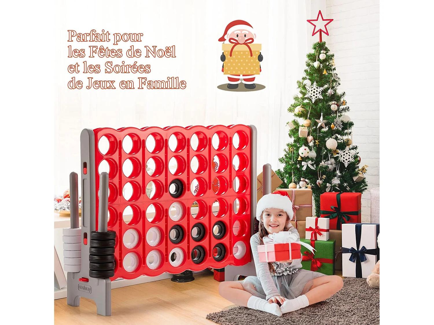 Gigantisch Connect 4-spel voor kinderen met 42 tokens, leuk en leerzaam bordspel met ringhouder, resethendel, binnen- en buitengebruik