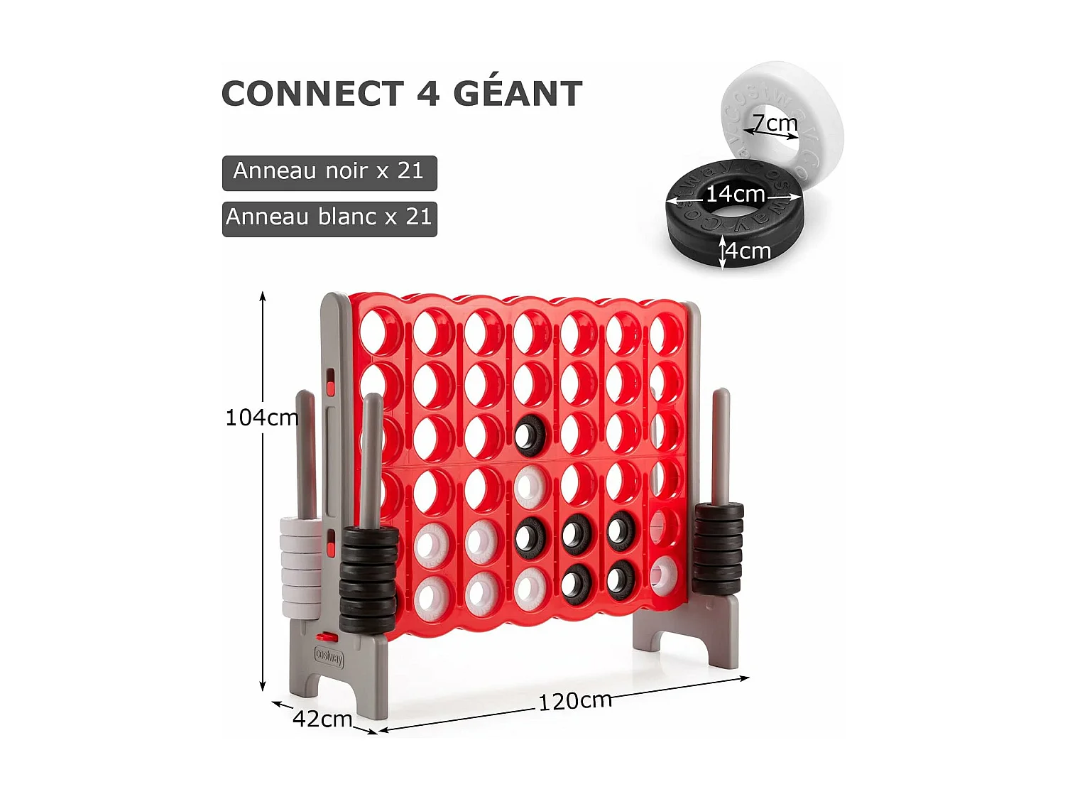 Gigantisch Connect 4-spel voor kinderen met 42 tokens, leuk en leerzaam bordspel met ringhouder, resethendel, binnen- en buitengebruik