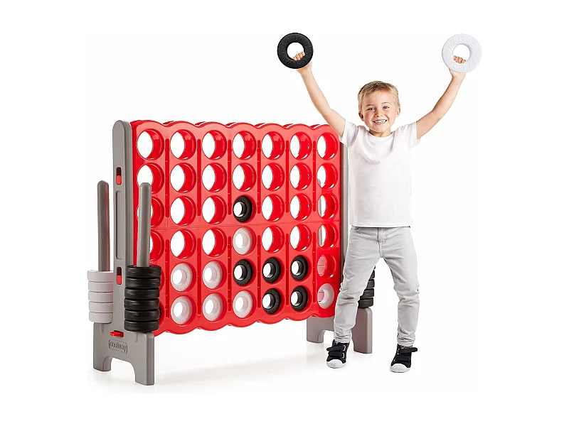 Jeux Puissance 4 Géant Enfants avec 42 Jetons, Jeu de Société Ludique & Éducatif avec Porte-Anneaux, Levier de Réinitialisation, Utilisation Intérieur et Extérieur