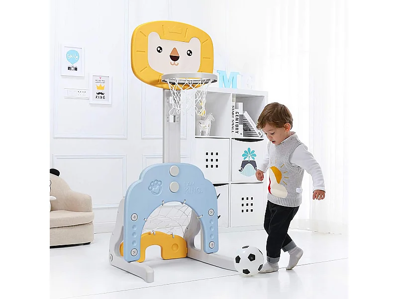 Ensemble de Basket 3-en-1, Hauteur Ajustables de 110cm à 149cm, Inclus Jeu de Basketball, Football