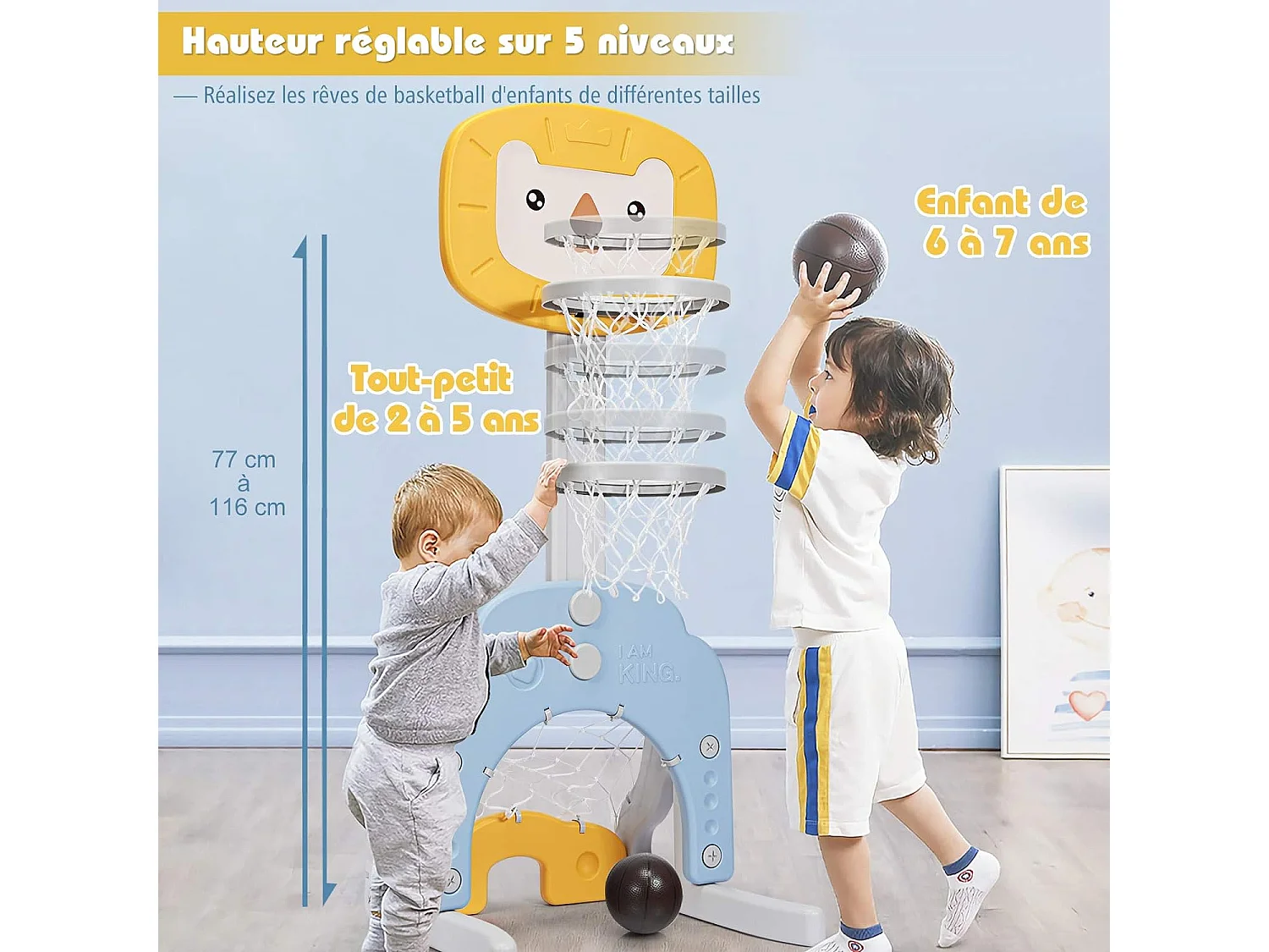 Ensemble de Basket 3-en-1, Hauteur Ajustables de 110cm à 149cm, Inclus Jeu de Basketball, Football
