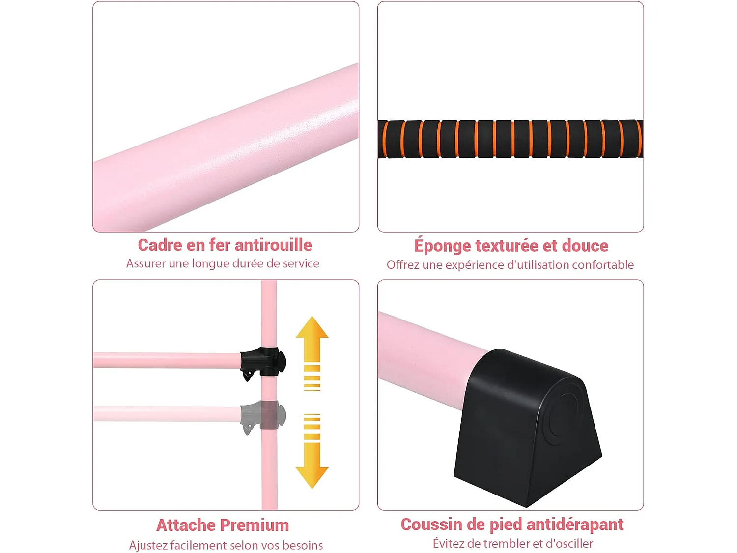 Double Barre de Danse Classique Hauteur Réglable 20-119CM avec Eponge Base Rotative Charge Max 50KG pour Gymnase Traction