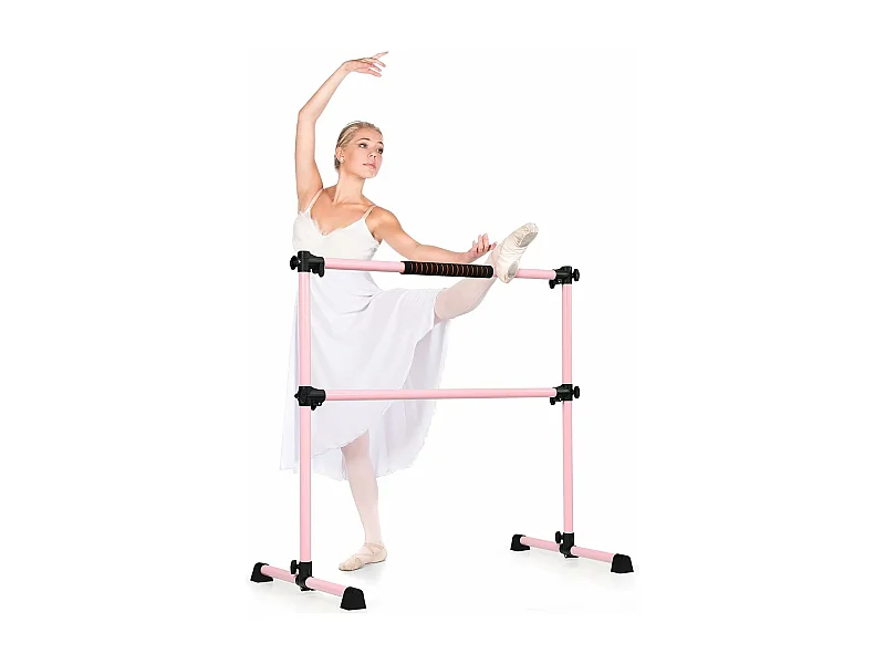 Double Barre de Danse Classique Hauteur Réglable 20-119CM avec Eponge Base Rotative Charge Max 50KG pour Gymnase Traction