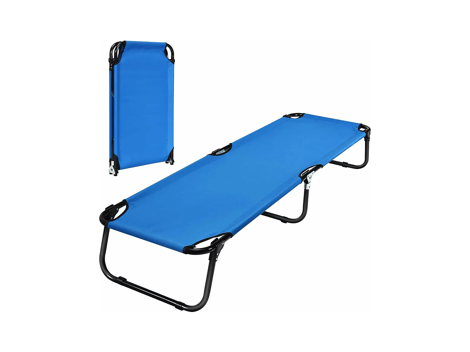 Bain de soleil Lit de Camp Pliable en Tissu et velours Oxford avec Tubes Métalliques Épaissis, Compatible Sac de Couchage, 190x56x30 cm, Bleu, 150kg