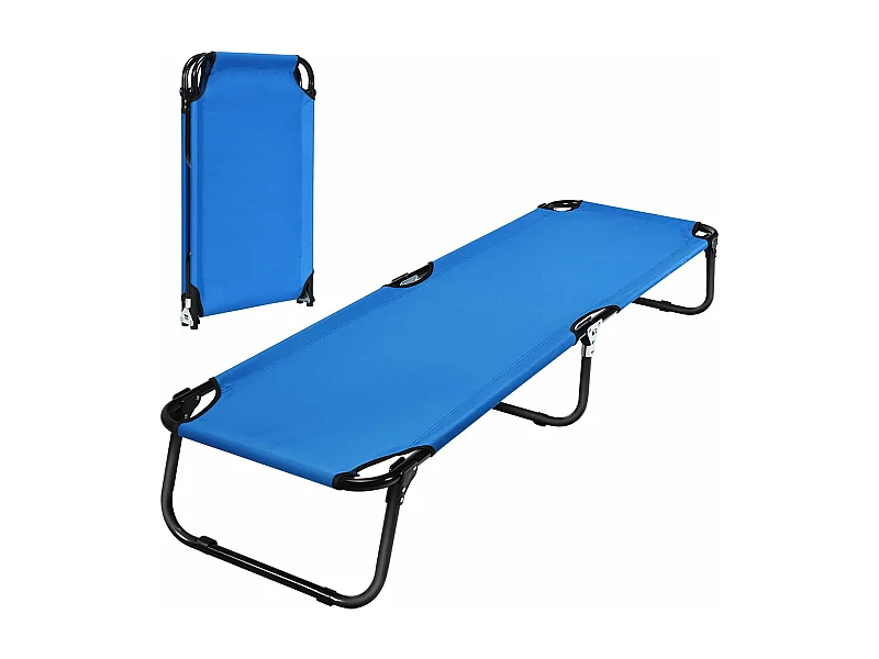 Bain de soleil Lit de Camp Pliable en Tissu et velours Oxford avec Tubes Métalliques Épaissis, Compatible Sac de Couchage, 190x56x30 cm, Bleu, 150kg