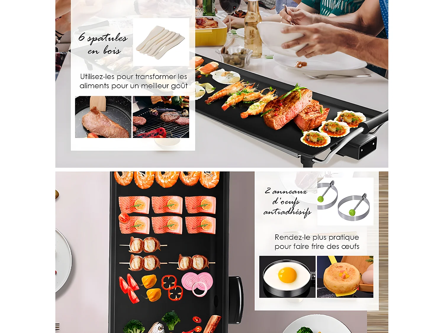 Plancha Electrique Antiadhésive 90X23CM avec 6 Spatules,1800W-230V,50HZContrôle de Thermostat Adjustable 5 Niveaux,Tiroir Collecteur d’Huile