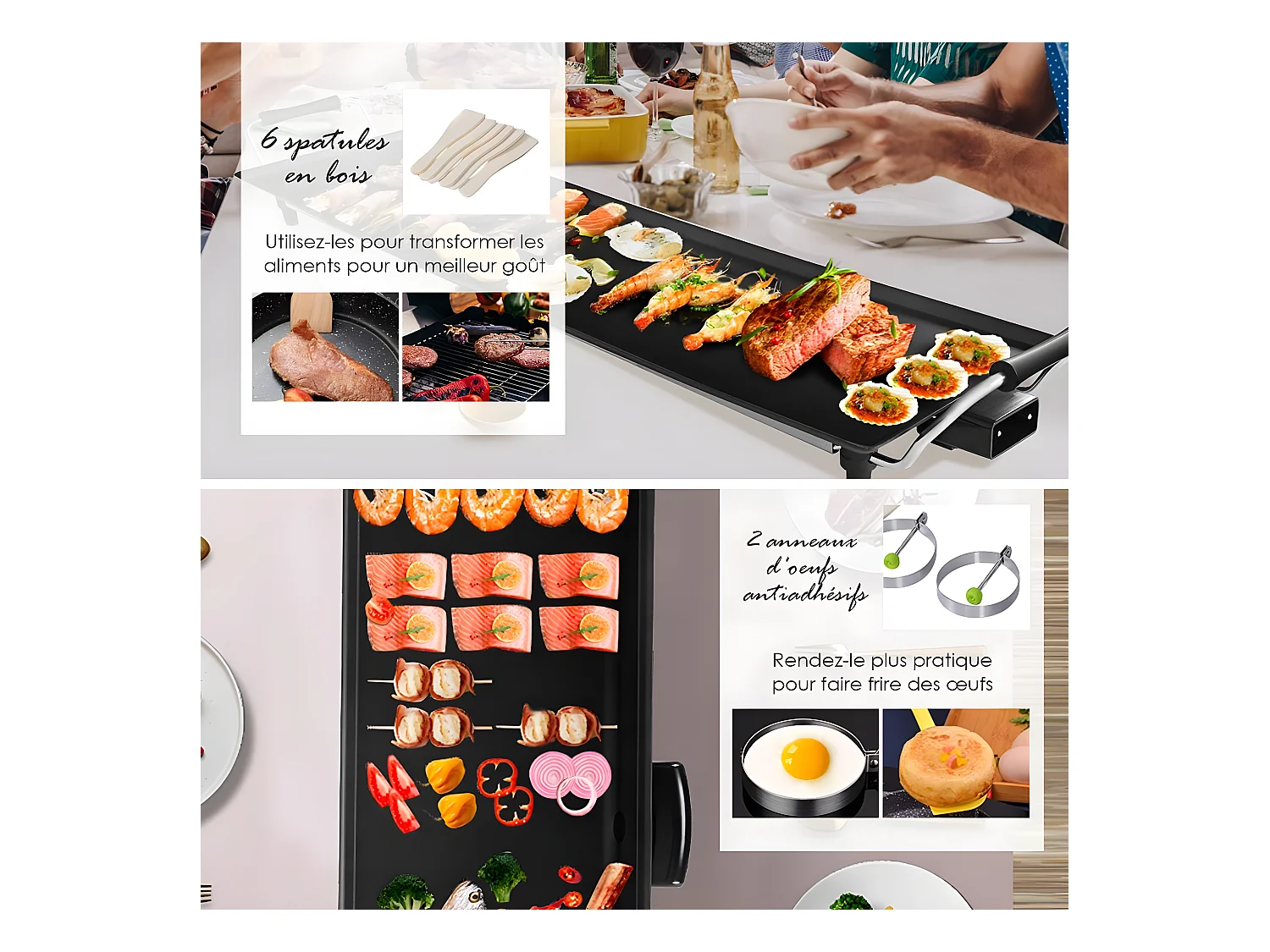 Plancha Electrique Antiadhésive 90X23CM avec 6 Spatules,1800W-230V,50HZContrôle de Thermostat Adjustable 5 Niveaux,Tiroir Collecteur d’Huile