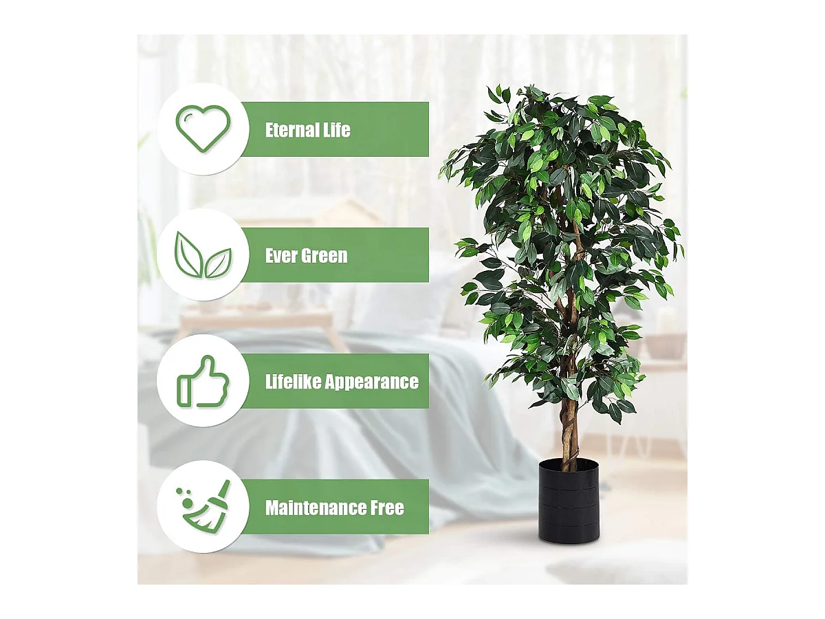 Arbre Artificiel, Plante Artificielle en Pot, Hauteur 180cm,1008 Feuilles et Tige Naturelle, sans Entretien, pour la Décoration de Jardin, Maison, Bureau etc.