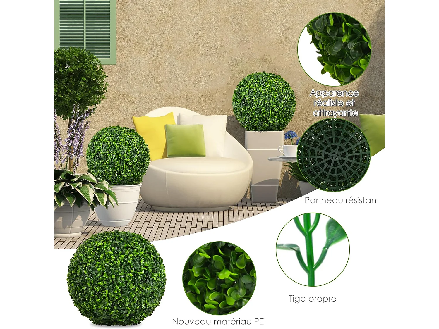 2 Boules de Buis Artificielles 40 cm Résistantes aux UV, Plantes de Faux en Boules Topiaire, Décoratives pour Intérieur Extérieur de Porche Balcon Jardin Mariage