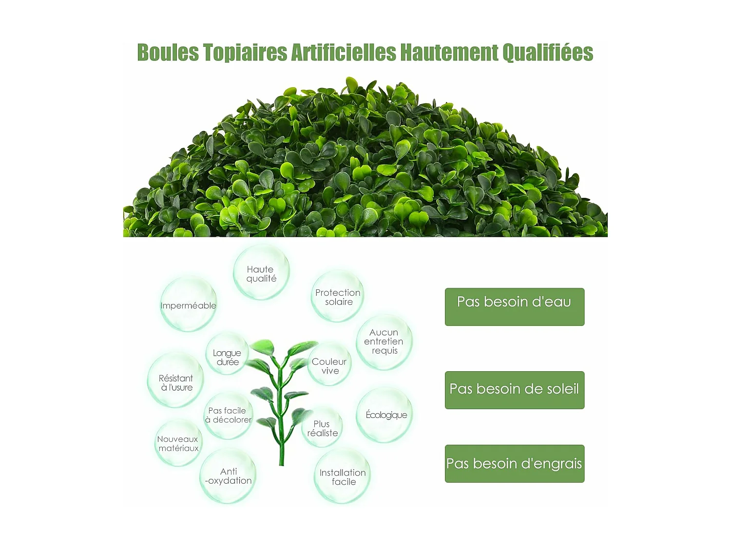 2 Boules de Buis Artificielles 40 cm Résistantes aux UV, Plantes de Faux en Boules Topiaire, Décoratives pour Intérieur Extérieur de Porche Balcon Jardin Mariage