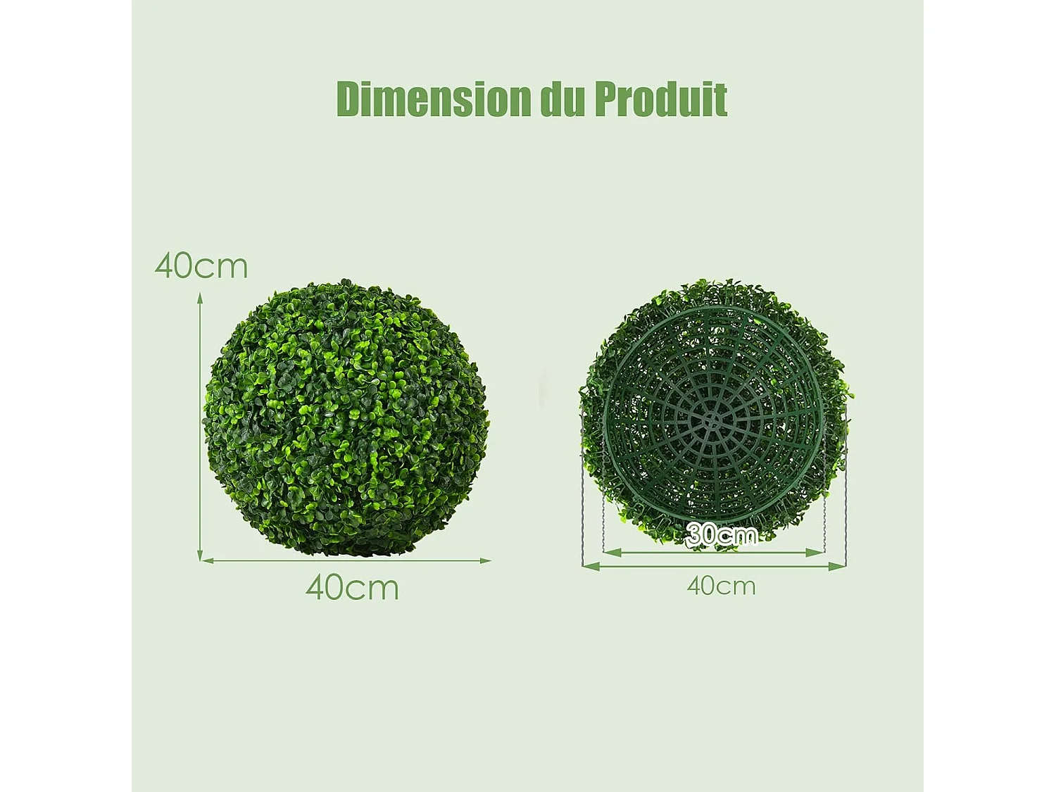 2 Boules de Buis Artificielles 40 cm Résistantes aux UV, Plantes de Faux en Boules Topiaire, Décoratives pour Intérieur Extérieur de Porche Balcon Jardin Mariage