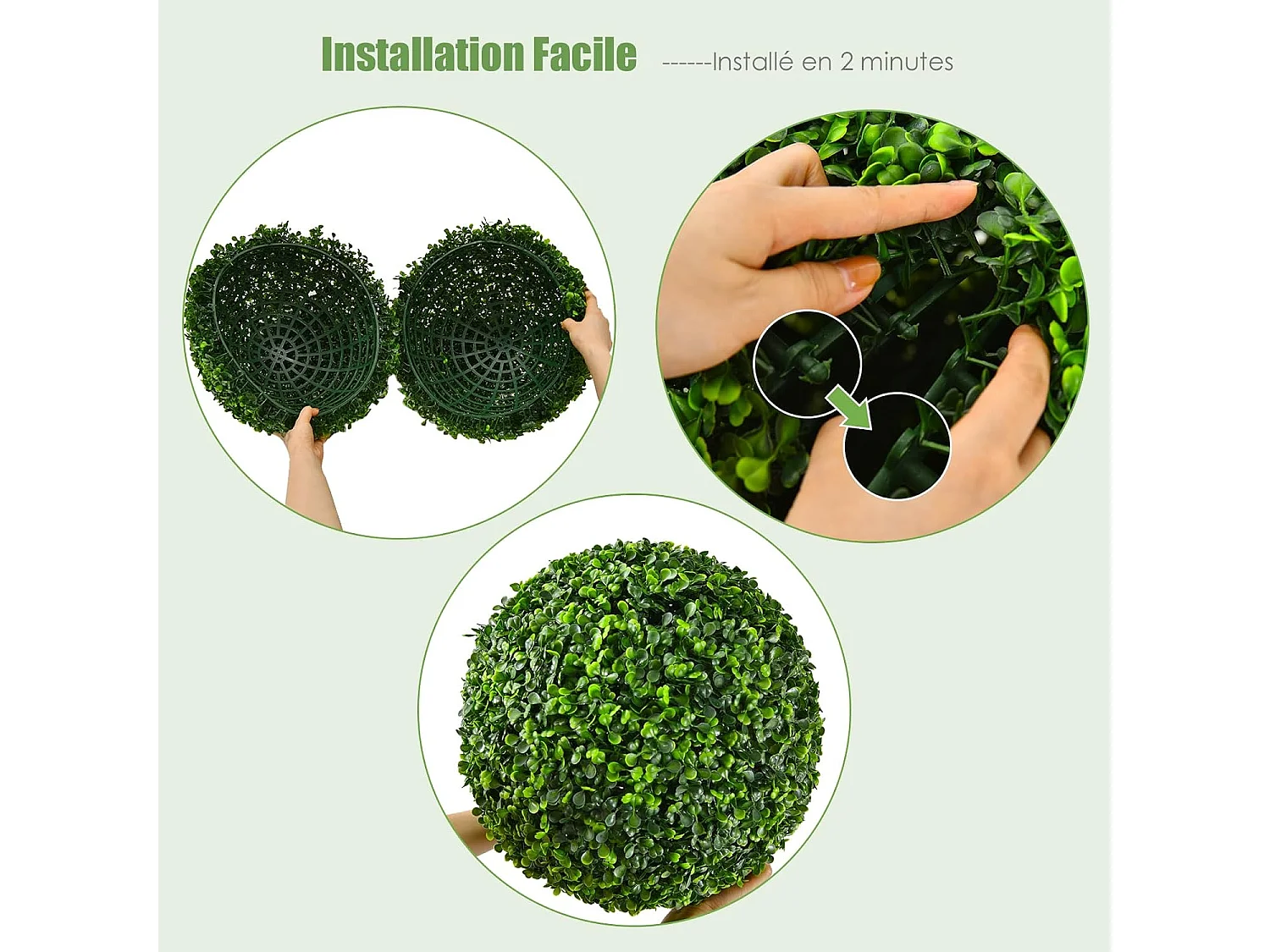 2 Boules de Buis Artificielles 40 cm Résistantes aux UV, Plantes de Faux en Boules Topiaire, Décoratives pour Intérieur Extérieur de Porche Balcon Jardin Mariage