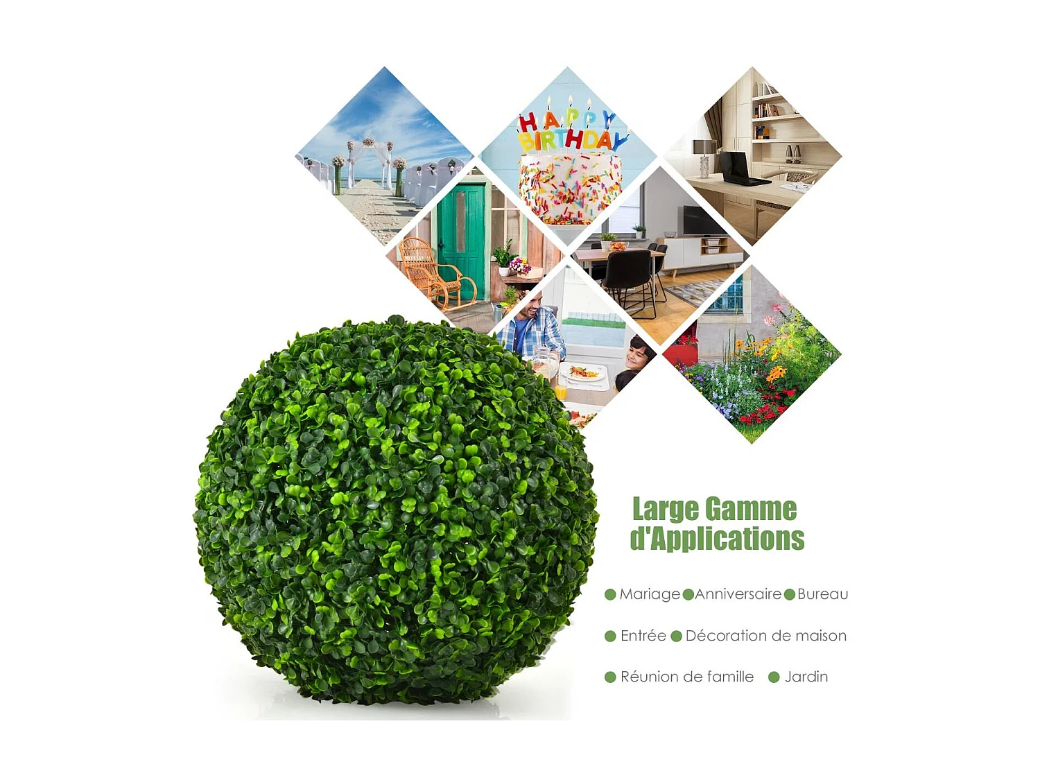 2 Boules de Buis Artificielles 40 cm Résistantes aux UV, Plantes de Faux en Boules Topiaire, Décoratives pour Intérieur Extérieur de Porche Balcon Jardin Mariage