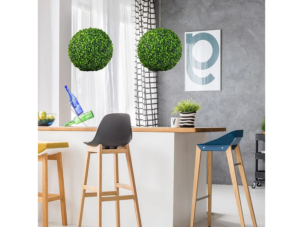 2 Boules de Buis Artificielles 40 cm Résistantes aux UV, Plantes de Faux en Boules Topiaire, Décoratives pour Intérieur Extérieur de Porche Balcon Jardin Mariage