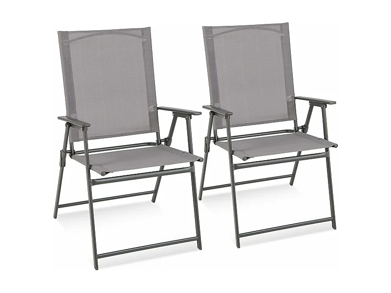 Lot de 2 Chaises de Jardin Pliantes en Textilène & Métal Charge 150 kg Fauteuil de Jardin avec Verrouillage de SécuritéGris