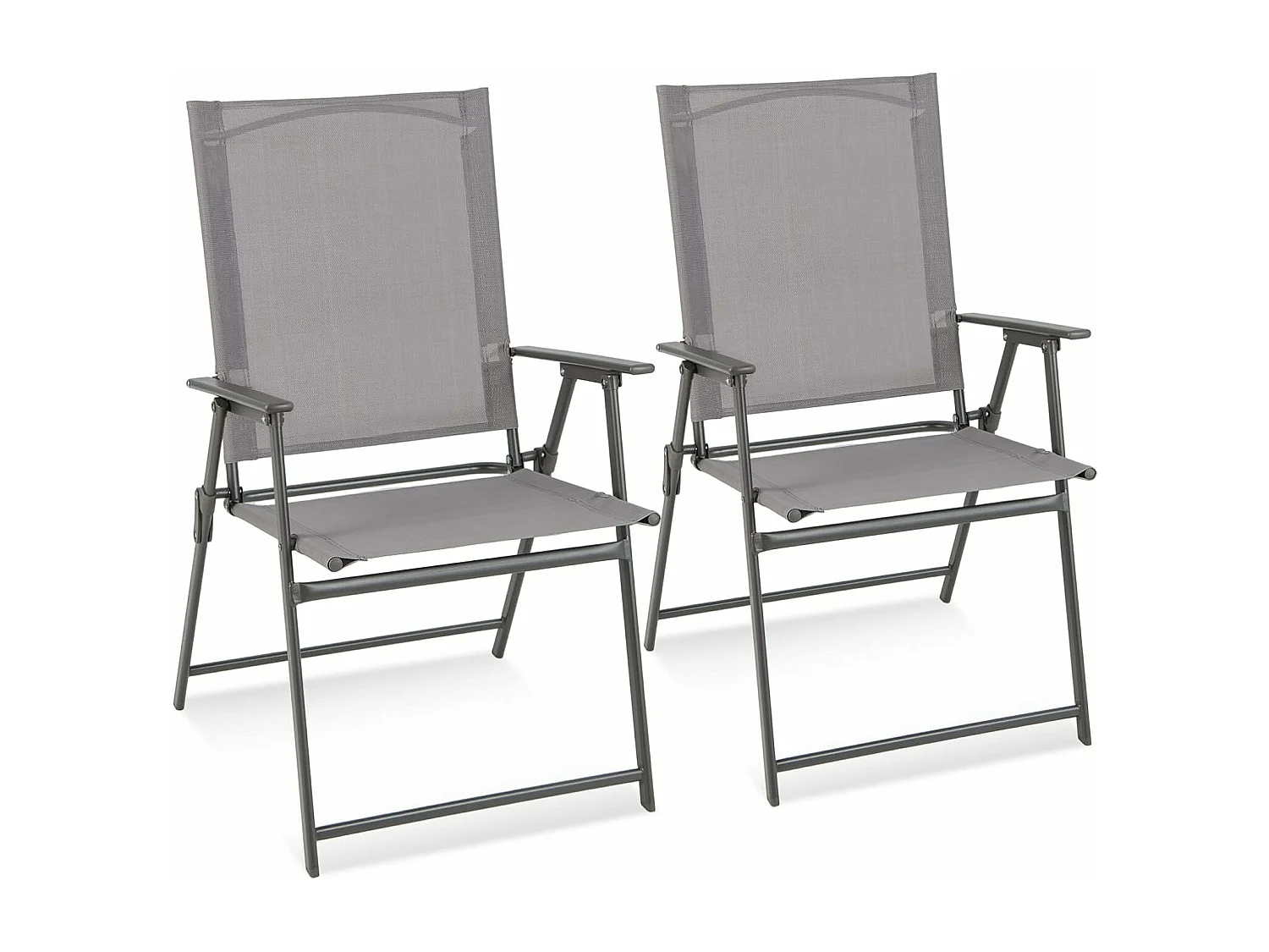 Lot de 2 Chaises de Jardin Pliantes en Textilène & Métal Charge 150 kg Fauteuil de Jardin avec Verrouillage de SécuritéGris