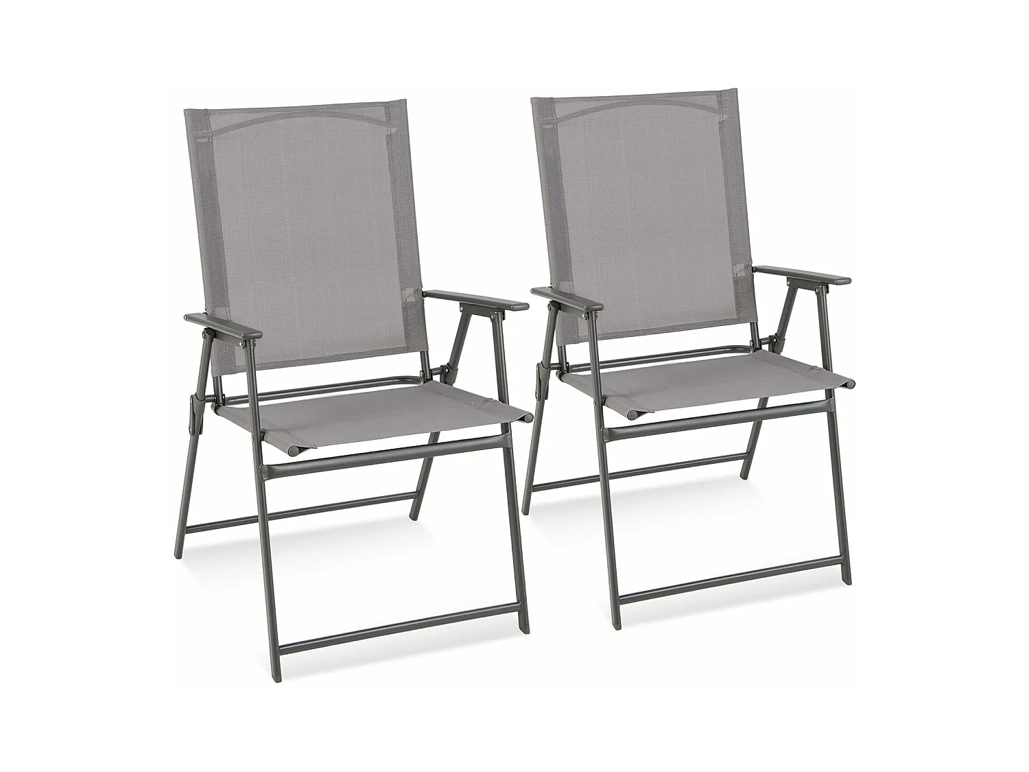 Lot de 2 Chaises de Jardin Pliantes en Textilène & Métal Charge 150 kg Fauteuil de Jardin avec Verrouillage de SécuritéGris