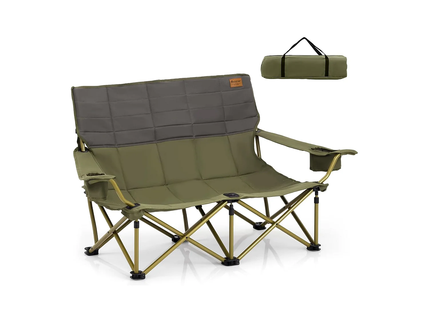 Chaise de Camping Surdimensionnée, Chaise de Pique-Nique Portable à 2 Places, Chaise de Plage avec Porte-gobelet et Sac de Transport, Charge 300 KG (Vert,149 x 70 x 80 cm)