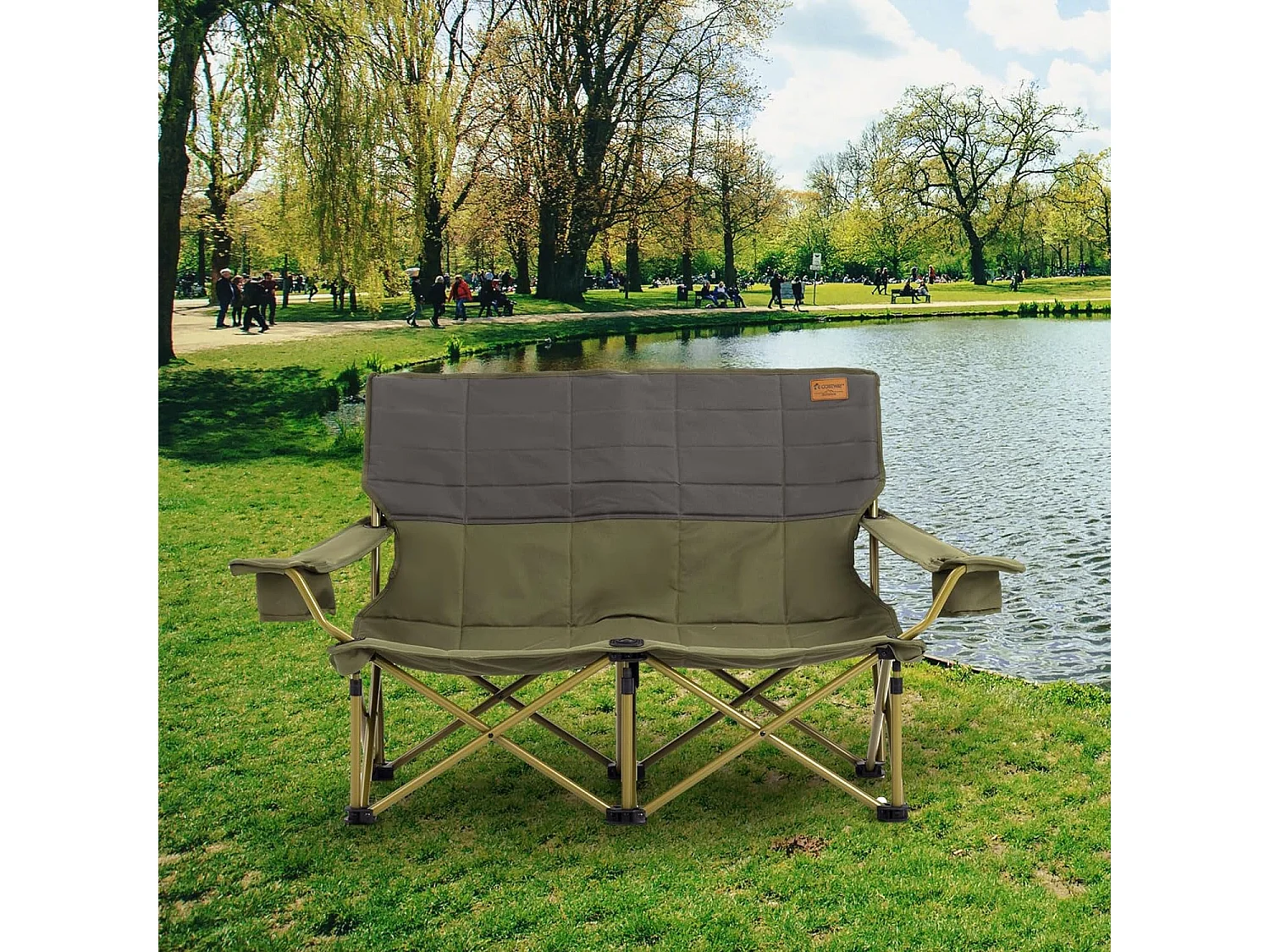 Chaise de Camping Surdimensionnée, Chaise de Pique-Nique Portable à 2 Places, Chaise de Plage avec Porte-gobelet et Sac de Transport, Charge 300 KG (Vert,149 x 70 x 80 cm)