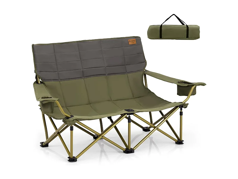 Chaise de Camping Surdimensionnée, Chaise de Pique-Nique Portable à 2 Places, Chaise de Plage avec Porte-gobelet et Sac de Transport, Charge 300 KG (Vert,149 x 70 x 80 cm)