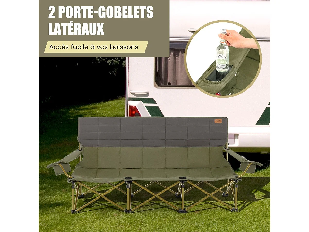 Chaise de Camping Surdimensionnée, Chaise de Pique-Nique Portable à 3 Places, Chaise de Plage avec Porte-gobelet et Sac de Transport, Charge 450 KG（Vert）