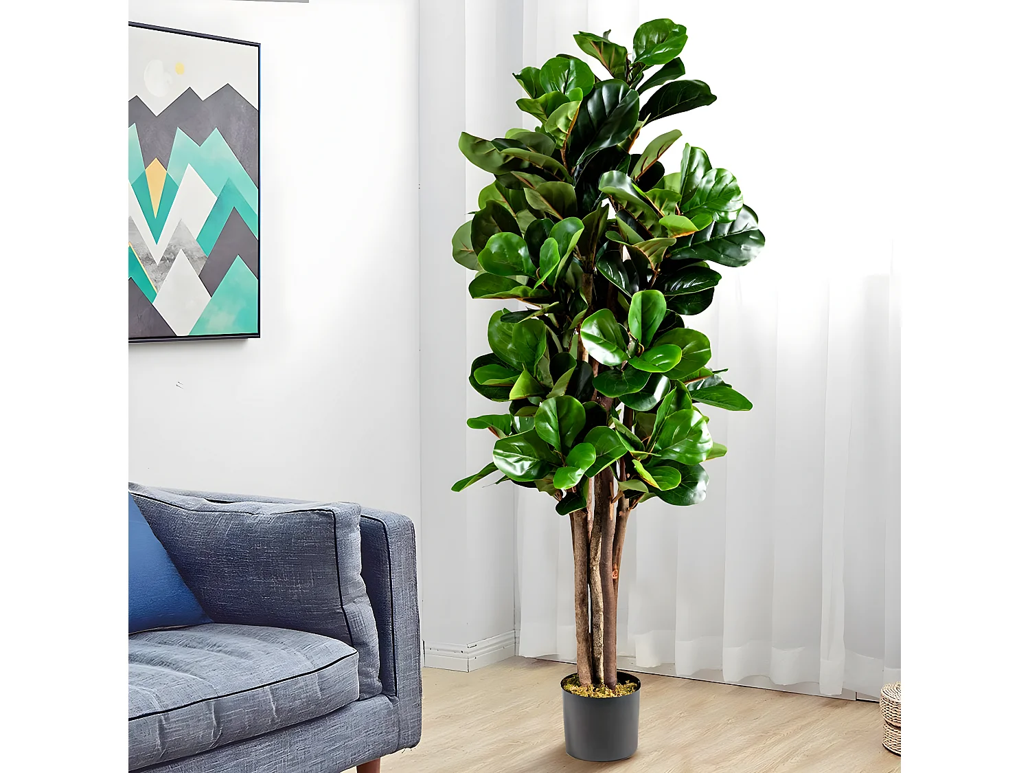 Plante Artificielle avec Pot, Figuier à Feuilles de Violon Artificiel de 1,5m