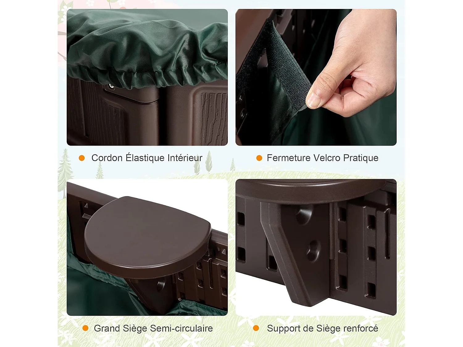 Bac à Sable Enfant Ovale 183x105x21 cm en Plastique avec Housse de Protection Etanche Bâche Intégrée Sièges Doublure Marron