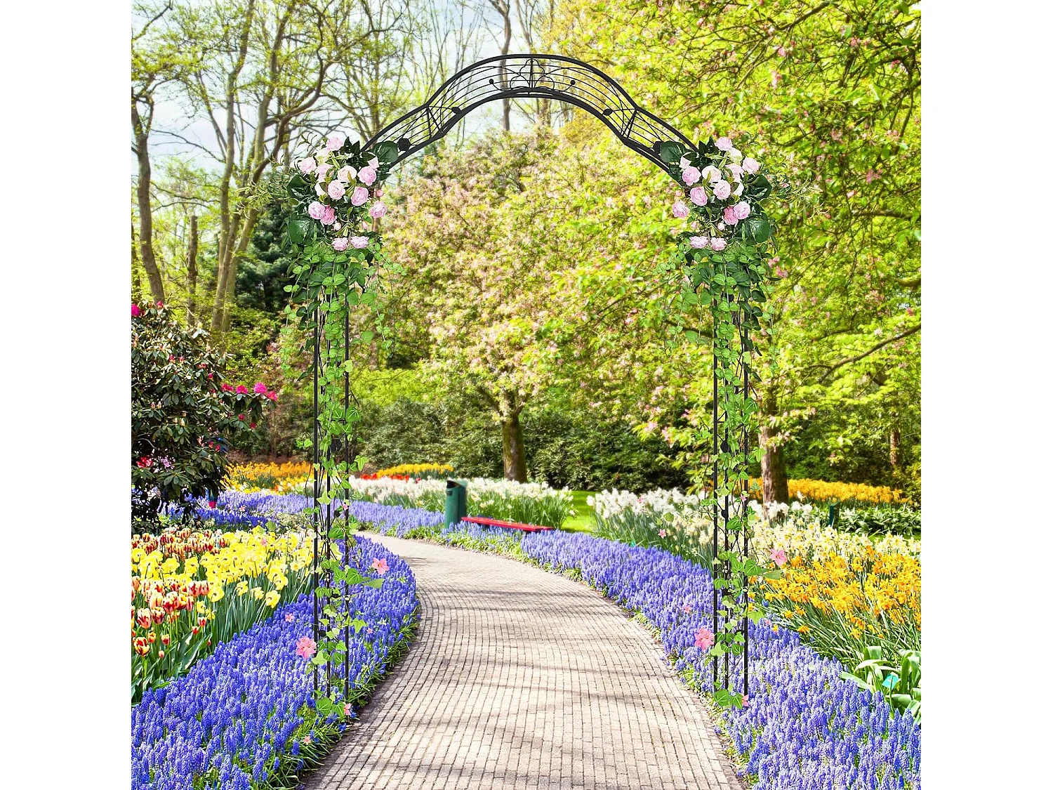 Arche de Jardin en Métal pour Plantes Grimpantes, Treillis de Jardin en 2 Demi-arcs Extérieur 150x39x250CM, Arche Décorative pour Mariage Fête et Cérémonie