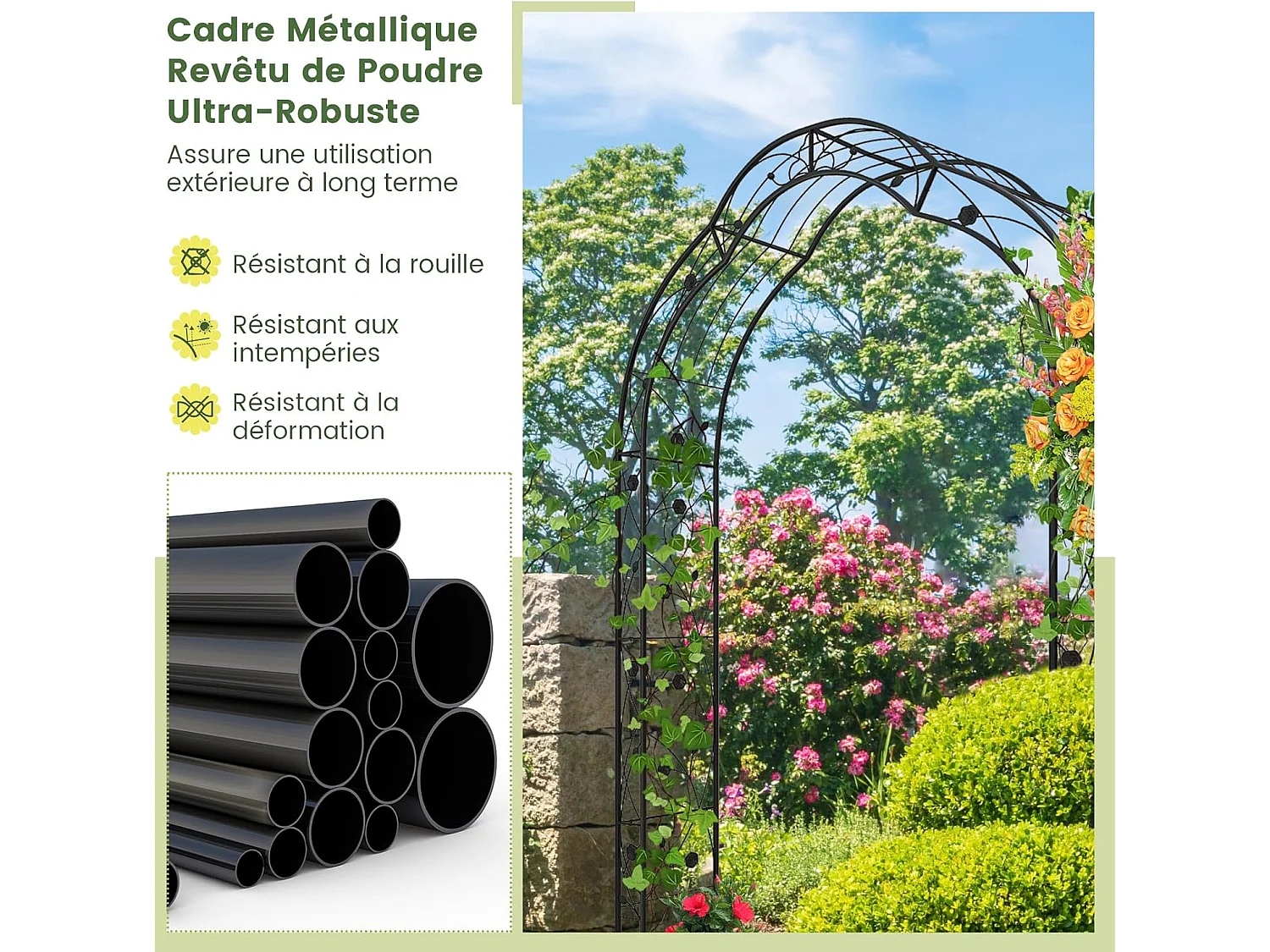 Arche de Jardin en Métal pour Plantes Grimpantes, Treillis de Jardin en 2 Demi-arcs Extérieur 150x39x250CM, Arche Décorative pour Mariage Fête et Cérémonie