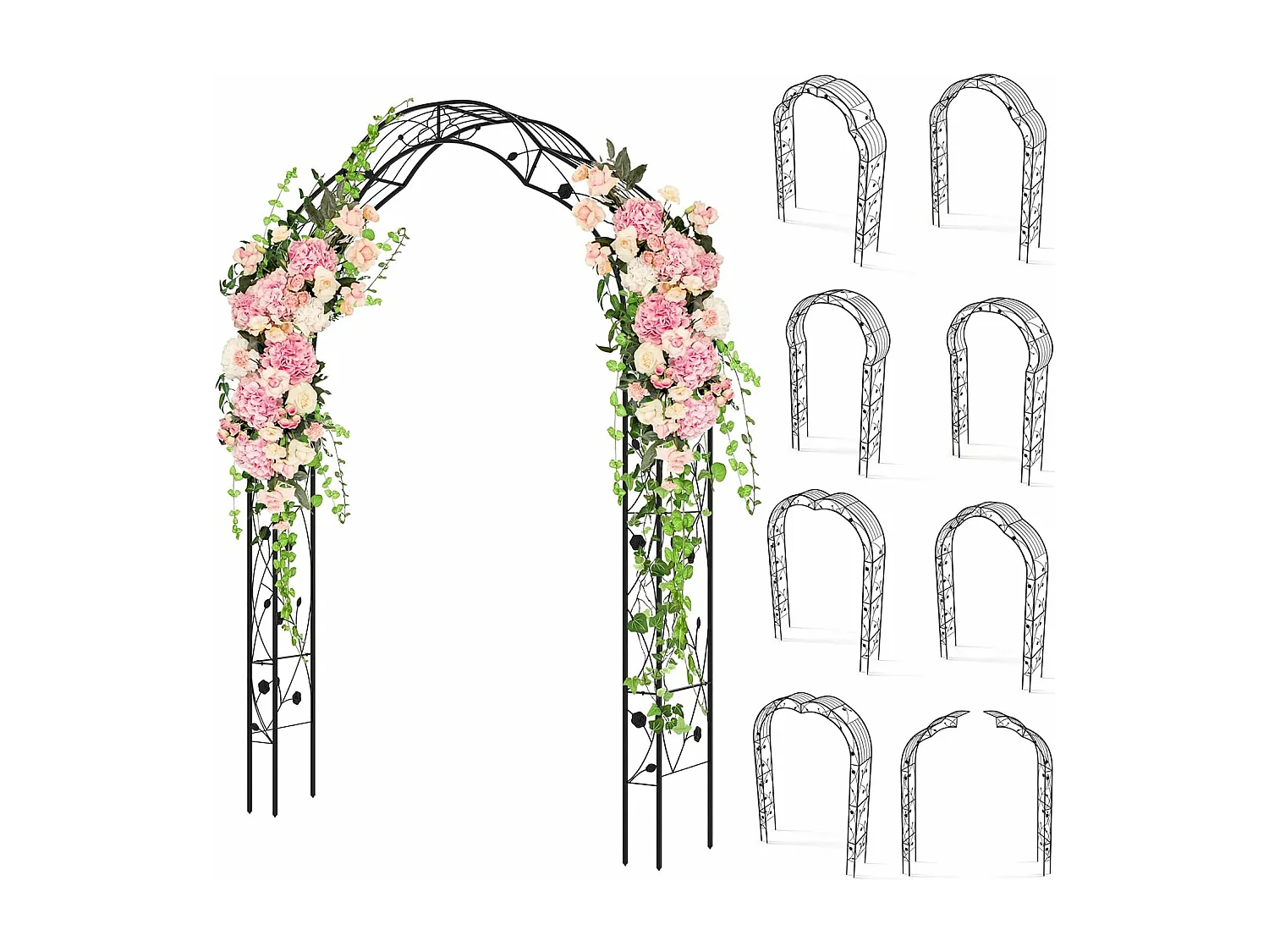 Arche de Jardin en Métal pour Plantes Grimpantes, Treillis de Jardin en 2 Demi-arcs Extérieur 150x39x250CM, Arche Décorative pour Mariage Fête et Cérémonie
