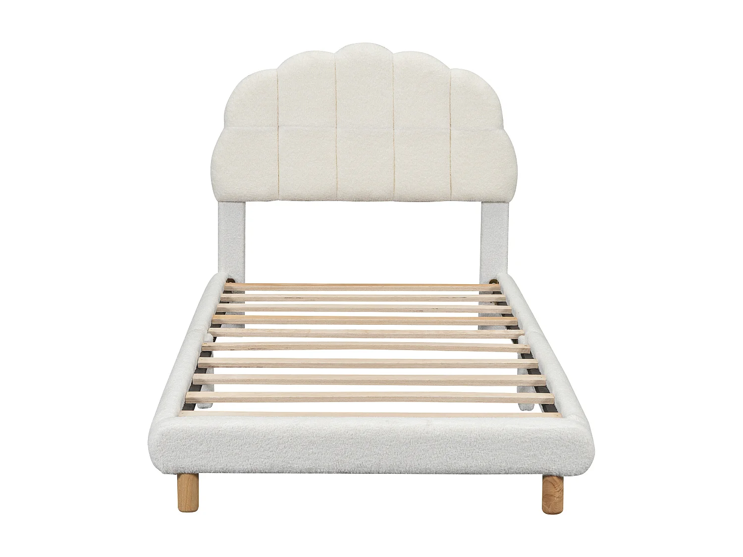 Cama acolchada de 90 x 200 cm, cuna de peluche, bonito cabecero, somier de láminas, color blanco