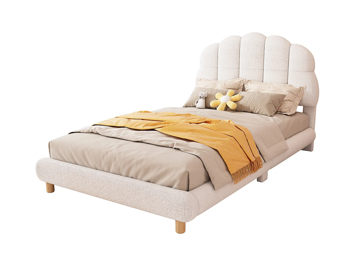 Lit capitonné 90 x 200 cm, lit bébé en peluche, jolie tête de lit, sommier à lattes, blanc