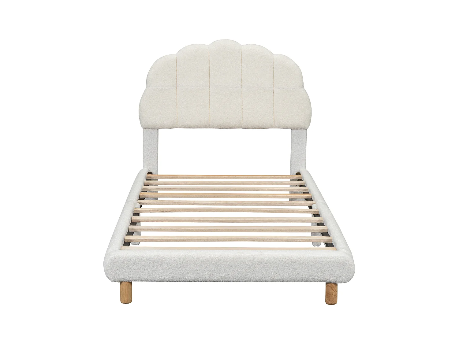 Lit capitonné 90 x 200 cm, lit bébé en peluche, jolie tête de lit, sommier à lattes, blanc