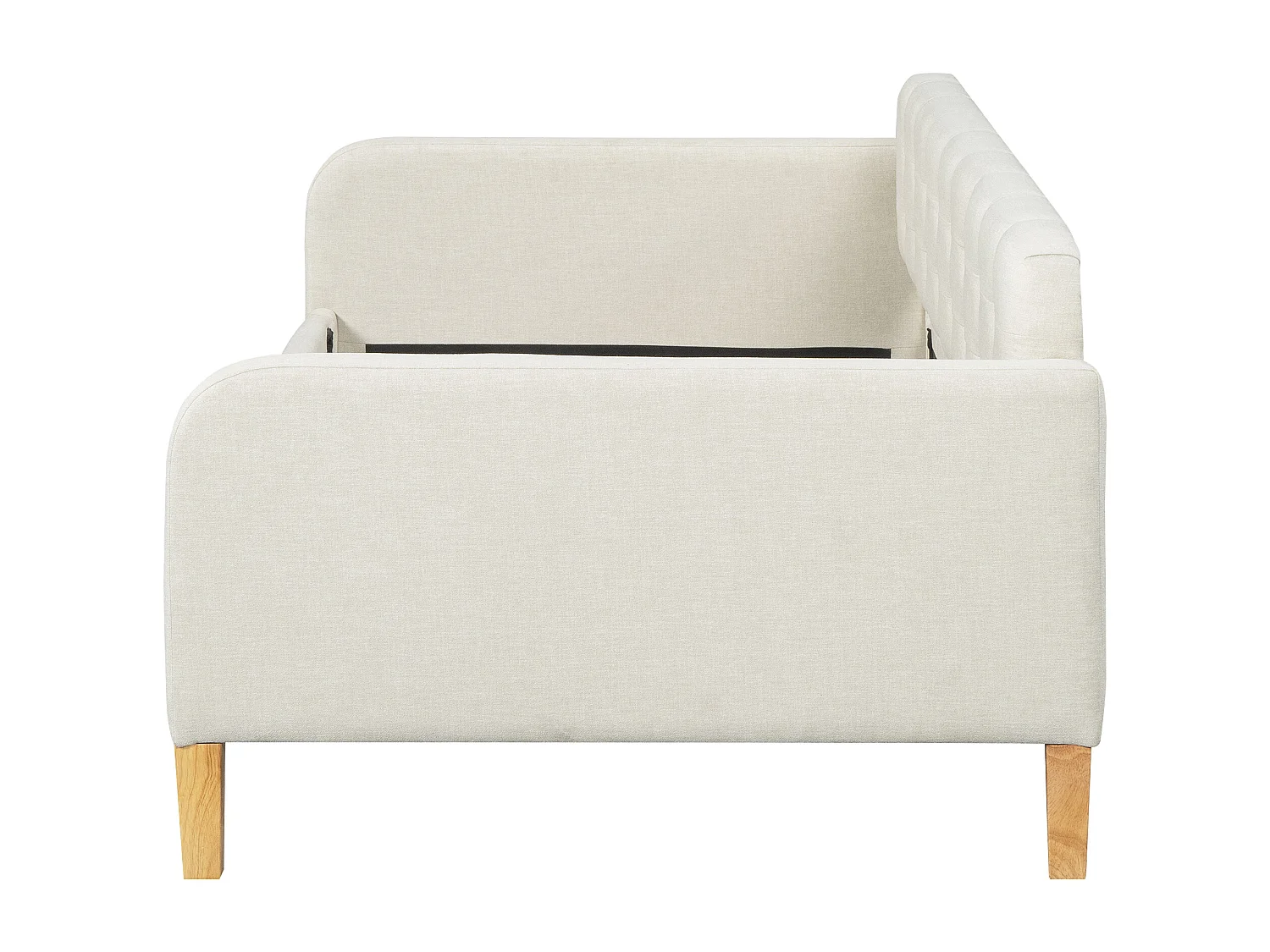 Lit capitonné 90 x 200 cm, lit de repos avec tête de lit - Décor d'ongles de boutons - Tissu lin - Blanc