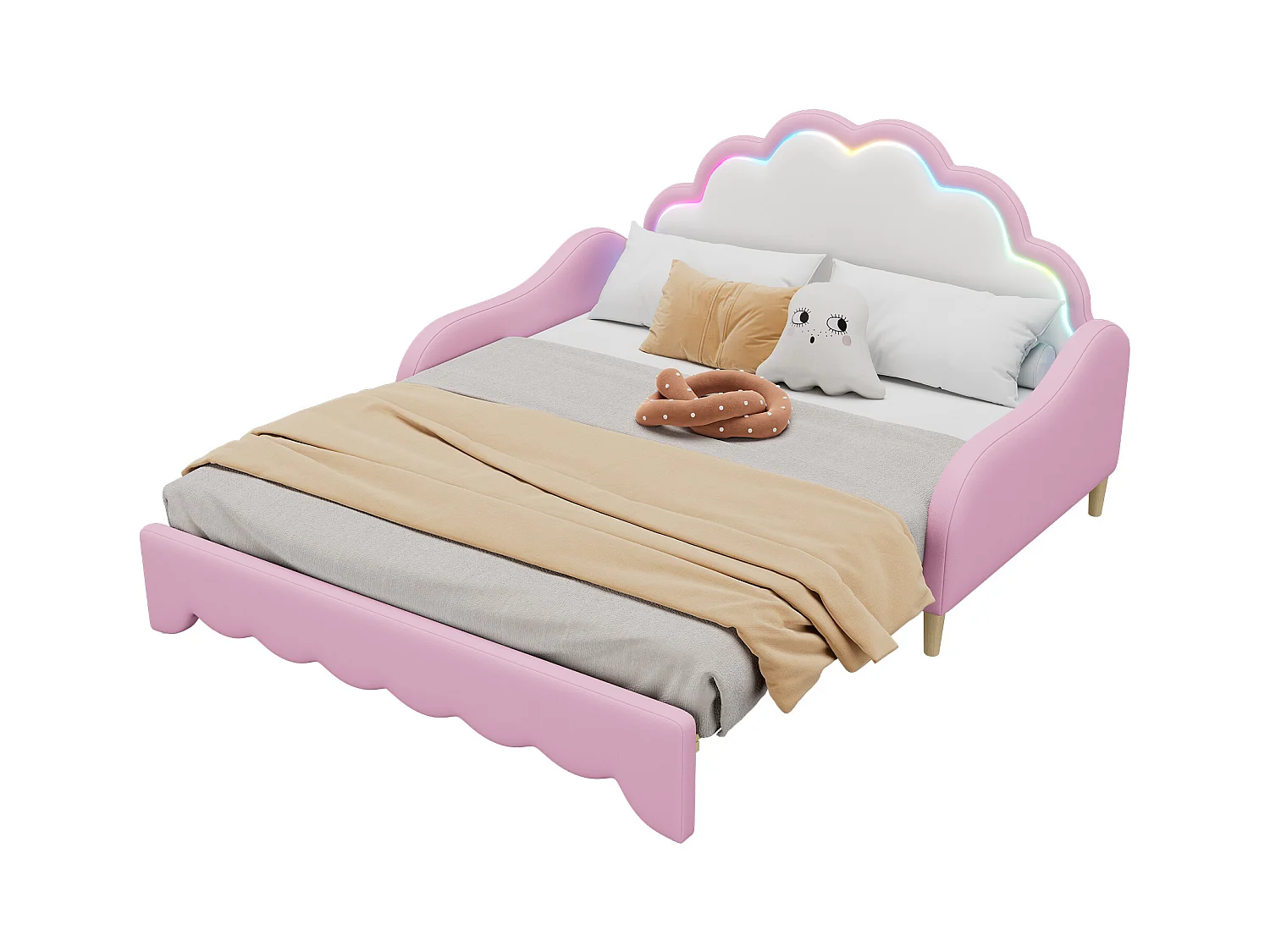 Cama extensible tapizada 140 x 200 cm con cabecero - LED - Piel sintética - Rosa