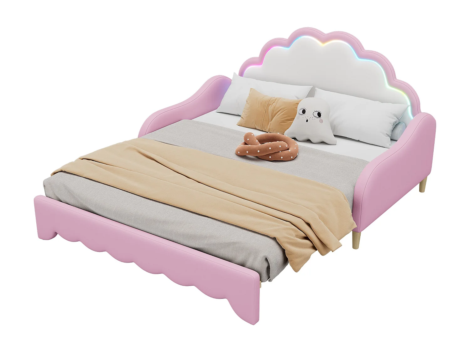 Lit capitonné extensible 140 x 200 cm avec tête de lit - LEDs - Cuir PU - Rose