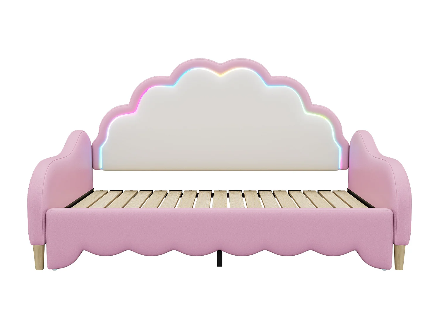 Lit capitonné extensible 140 x 200 cm avec tête de lit - LEDs - Cuir PU - Rose