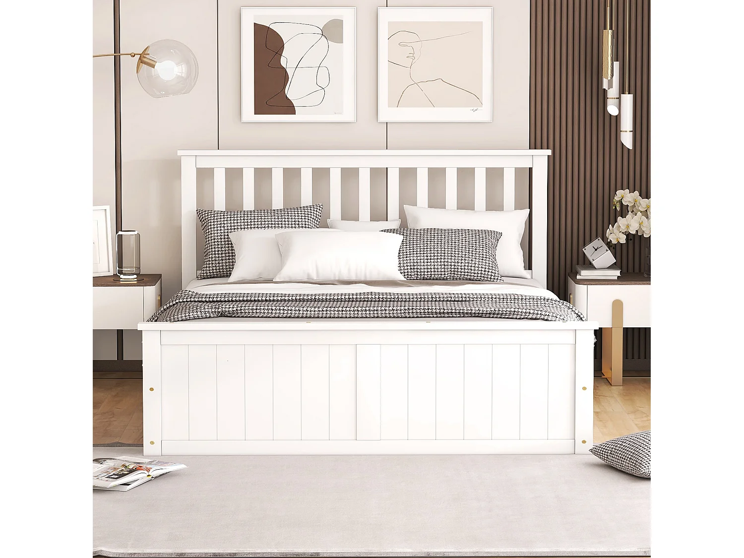 Lit coffre 140 x 200 cm en bois avec tête de lit - Sommier à lattes et rangements - Blanc