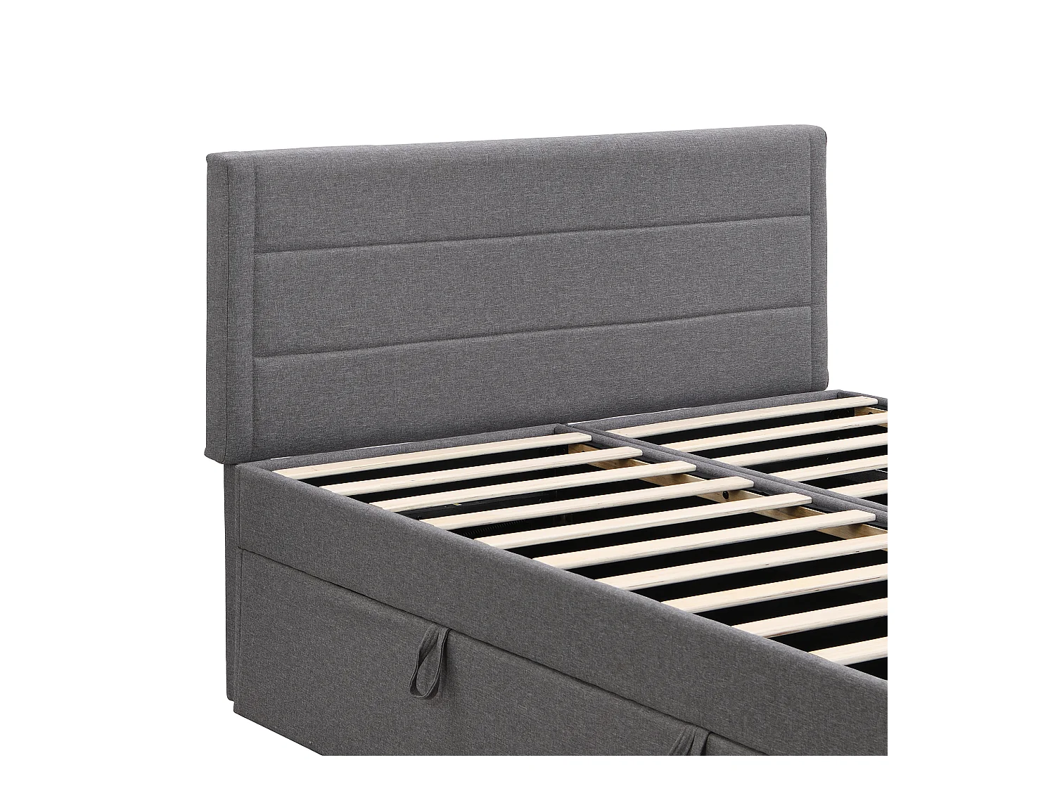 Lit coffre 140 x 200 cm avec tête de lit - Ouvrant des deux côtés - Tissu lin - Beige