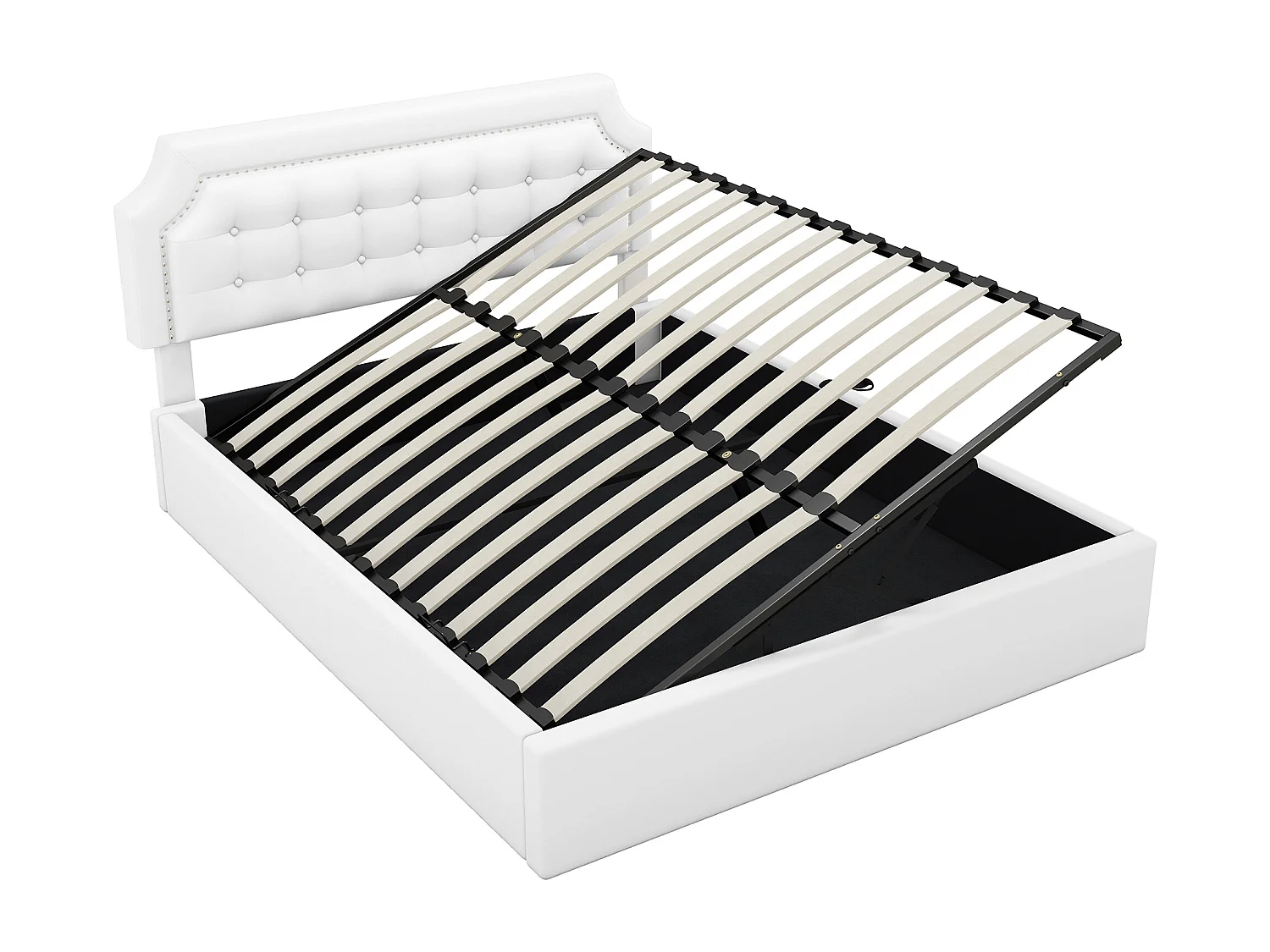 Cama de arrumação 160 x 200 cm com cabeceira quadrada - Couro PU - Abertura lateral - Branco