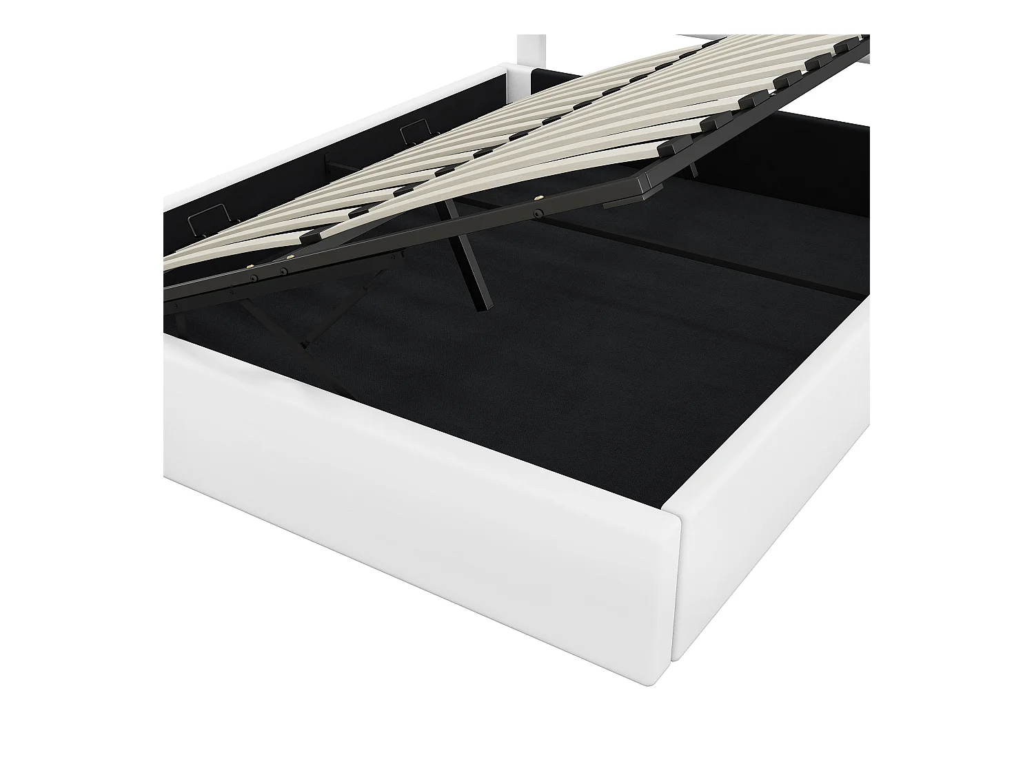 Lit coffre 160 x 200 cm avec tête de lit à motif carré - Cuir PU - Ouverture latérale - Blanc