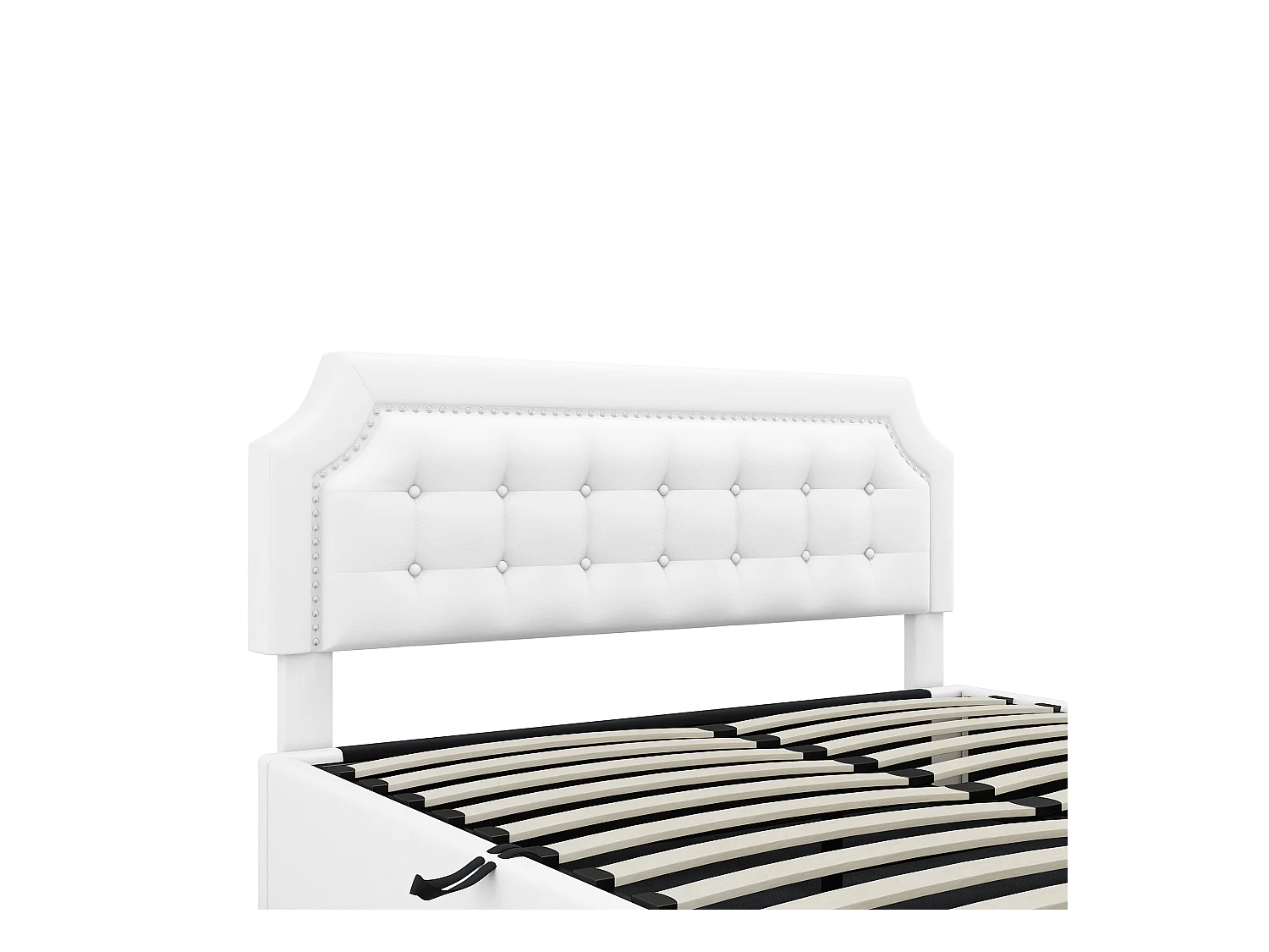Lit coffre 160 x 200 cm avec tête de lit à motif carré - Cuir PU - Ouverture latérale - Blanc