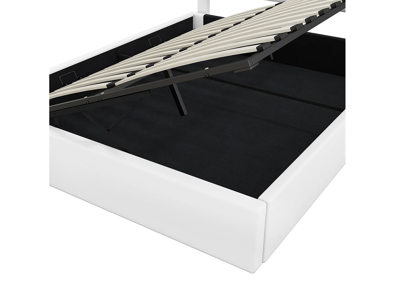 Opbergbed 160 x 200 cm met hoofdeinde met vierkant patroon - PU-leer - Zijopening - Wit