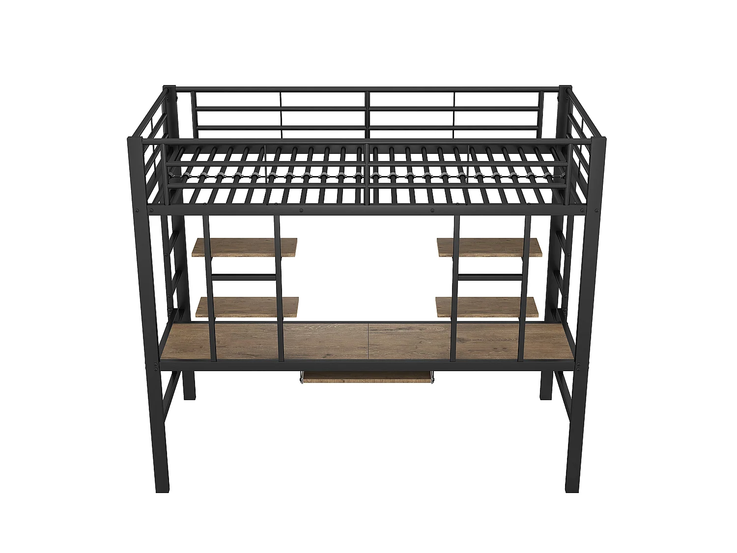 Lit mezzanine 90 x 200 cm avec bureau et 2 étagères pour enfants - métal et bois - noir + chêne
