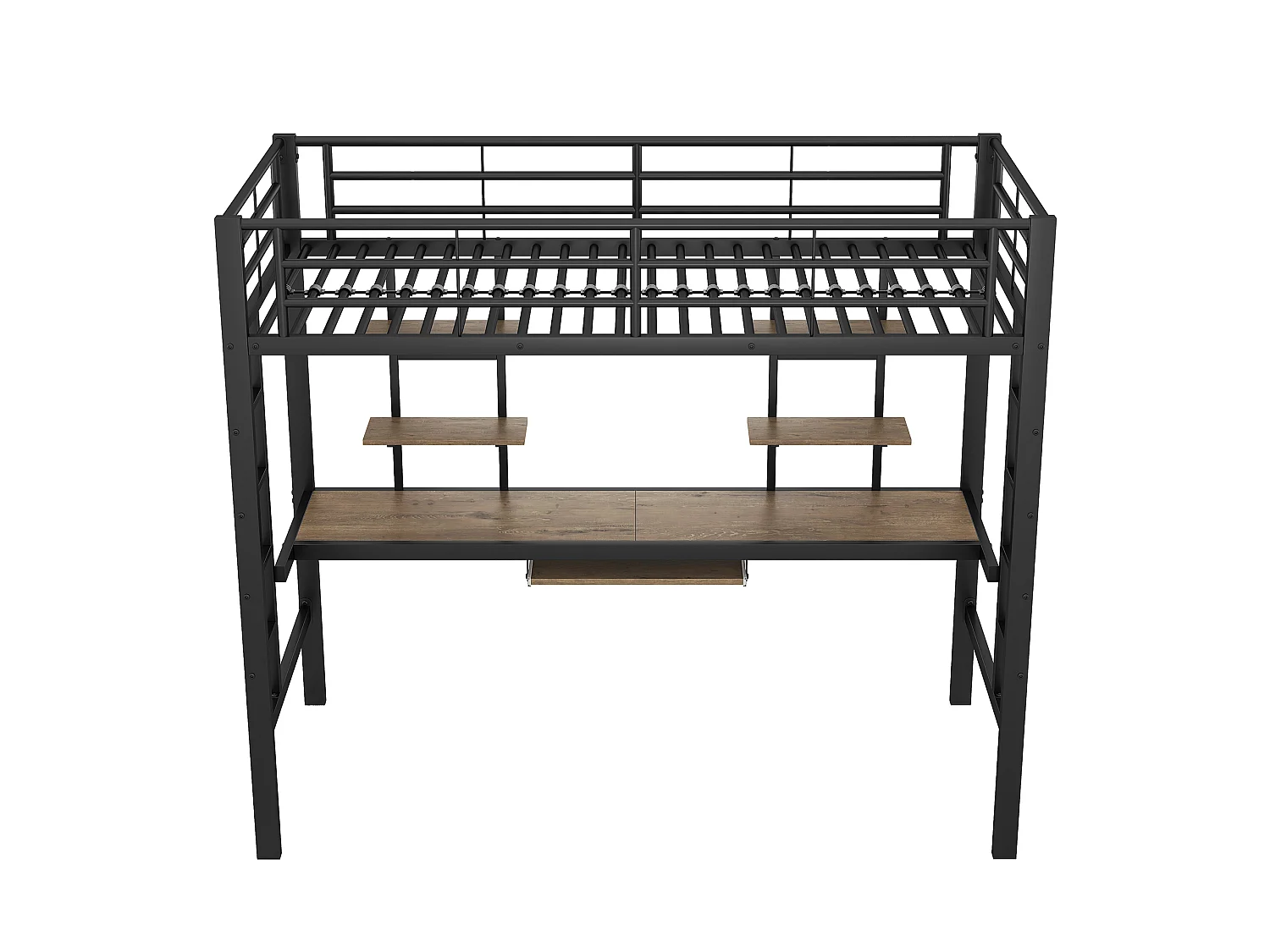 Lit mezzanine 90 x 200 cm avec bureau et 2 étagères pour enfants - métal et bois - noir + chêne