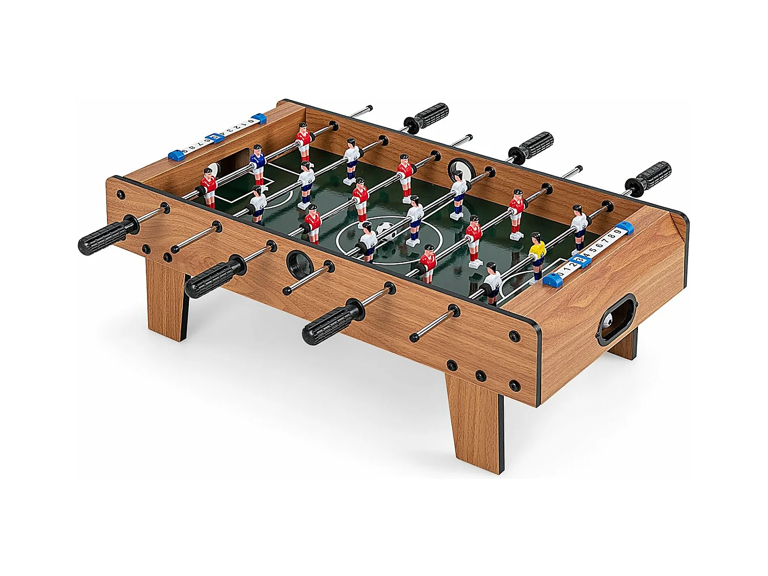Baby-Foot en Bois avec Poignée Durable & 18 Joueurs, Table de Jeu avec 2 Ballons & 2 Tableau de Bord, Jouets pour Adulte et Enfant pour Fête, Bar, Salle de Jeux, 69 x 36 x 24 cm