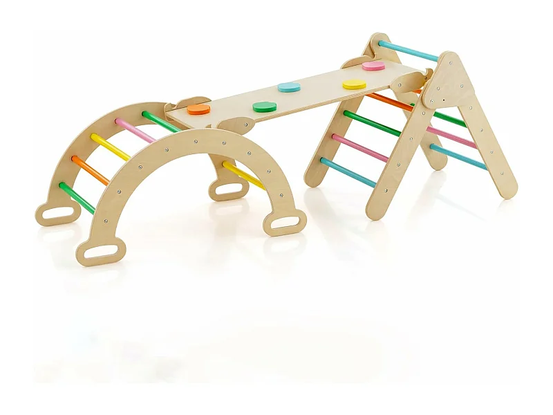 7 en 1 Triangle d'escalade Enfants avec Rampe Réversible, Arc d'escalade ou Bascule en Bois de Hêtre, Charge Max 50KG pour Glisser ou Grimper pour Bébé de 1 an+, Naturel