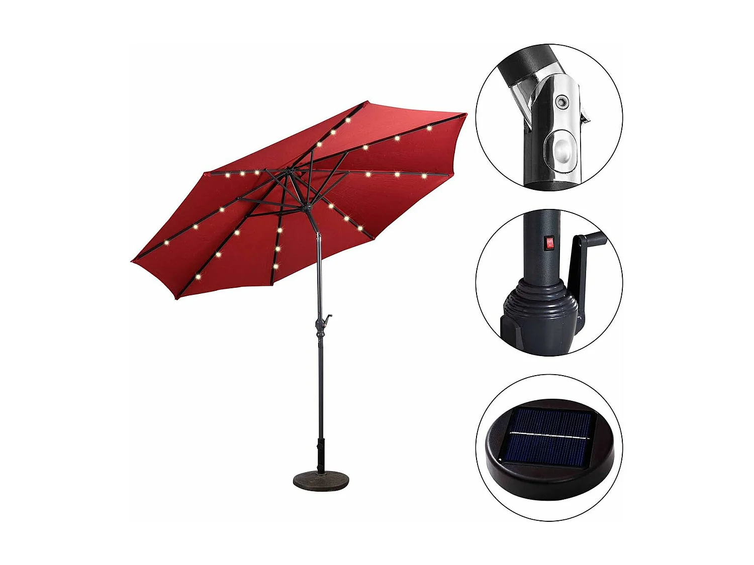 Tuinparasol Dia 300 CM/Offset en Kantelbare Tuinparasol met 24 LED, Wijnrood